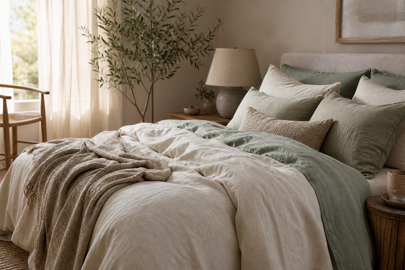 Breathable linen bedding in neutral tones